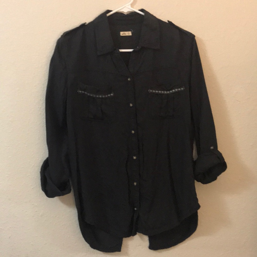 Black Hollister Button Up Aztec Pocket Design